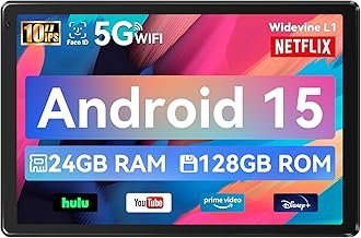 Whitedeer Tablet, 10 Inch Android Tablet with 24 GB RAM, 128 GB ROM, Octa-Core, HD IPS Touchscreen, 5000 mAh Battery, WiFi 6, Bluetooth 5.0, Dual Camera, Face ID, Google Certified, Black