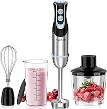 FRESKO 4-in-1 Stainless Steel Hand Blender, 1000 W Purée Stick with 12 Speeds and Turbo Modes, Includes Whisk, 500 ml Food Chopper and 700 ml Measuring Cup, for Baby Food, Soup, Smoothies