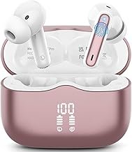 Bluetooth Headphones, Wireless Bluetooth 5.4 In-Ear Headphones with 4 ENC Noise Cancelling Mic, Wireless Headphones Deep Bass Wireless Earbuds 40 Hours, IP7 Waterproof Earphones, Rose Gold