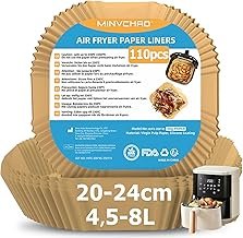 Baking Paper for Hot Air Fryer 4.5 L-8 L Pack of 110 Airfryer Baking Paper 20-24 cm for Philips Russell Tefal Cosori Midea XL XXL Hot Air Fryer (Hot Air Fryer)