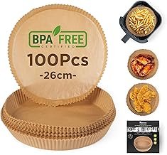 MasterPRO Foodies Baking Paper for Hot Air Fryer, BPA-Free, Set of 100 Round 26 cm Paper Cases for Air Fryer with 3-4.5 L Basket, Unbleached, Ideal Accessory for AirFryer
