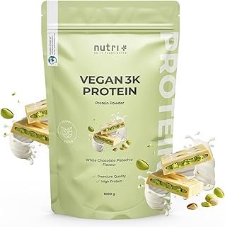 Nutri + Vegan Protein Powder White Chocolate Pistachio 1 kg - 76% Protein - 3k Protein Powder - Protein Powder Vegan 1000 g - White Chocolate