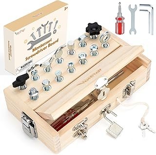Vanplay Montessori Toy from 3 4 5 Years, Motor Skills Toy Wooden Toy Screwdriver Busy Board with Key and Lock, Children's Toy Gifts for Girls Boys
