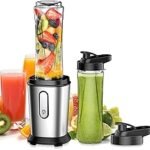 Mixer, 500 W Mini Stand Mixer & Smoothie Maker with 2 x 600 ml Bottles, BPA-Free Tritan, Portable Mixer Smoothie Maker Made of Stainless Steel, 4 Sheets for Shake, Smoothie, Silver
