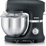 SEVERIN KM 3898 Food Processor with Scale, Large Kneading Machine for up to 3 kg Cake Dough, Robust Dough Machine with Dough Hook, Flat Stirrer and Whisk, 1,000 W, Black, Matte, Stainless Steel