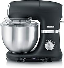 SEVERIN KM 3898 Food Processor with Scale, Large Kneading Machine for up to 3 kg Cake Dough, Robust Dough Machine with Dough Hook, Flat Stirrer and Whisk, 1,000 W, Black, Matte, Stainless Steel