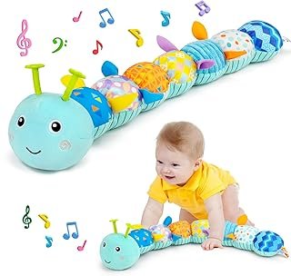 Baby Toy 0 3 6 Months Caterpillar Musical Toy, Montessori Sensory Toy Baby Gift Boys with Ruler Grasping Toy Rattle, Baby Toy Newborn Gift, Tummy Time Baby Toys