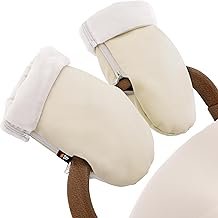 Baby Uma Pram Hand Warmer Gloves - Fleece Lined & Water-Repellent Faux Leather Hand Warmer Pram Universal Hand Muff with Zip (Beige)