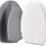 Silicone Facial Cleanser, Manual Exfoliating Brush, Handheld Facial Cleansing Brush for Women Men Remove Pores Cleansing Massage (Grey + White)