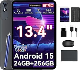 T60 Pro Tablet 13.4 Inch Android 15, 120Hz Display, 24GB RAM + 256GB ROM (2TB TF), 10000mAh Battery, Octa-Core Gaming Tablet, Widevine L1, 5G WiFi, 18W Fast Charge, Includes Keyboard and Pen