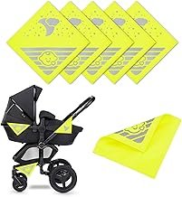 Pack of 6 Pushchair Reflectors, Universal Reflectors for Pushchairs with Fastening for Prams, Bicycles, Trailers, etc., with Cute Baby and Clouds, Moon and Star Motifs - Neon Yellow