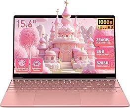 15.6 Inch Pink Laptop Computer, 1080P FHD Display, 8GB RAM, 256GB SSD, N5205 CPU Business Laptop, Numeric Keypad, Backlit Keyboard, Fingerprint Unlock (Pink)
