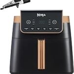 Ninja MAX PRO Hot Air Fryer, 6.2 L, Oil-Free, Large Drawer, Roasting, Baking, Air Fry, Non-Stick Coating, Dishwasher Safe Basket & Crisper Grid Insert, Silicone Tongs, Black/Copper, AF180EUCP