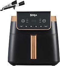 Ninja MAX PRO Hot Air Fryer, 6.2 L, Oil-Free, Large Drawer, Roasting, Baking, Air Fry, Non-Stick Coating, Dishwasher Safe Basket & Crisper Grid Insert, Silicone Tongs, Black/Copper, AF180EUCP