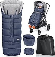 Orzbow Foot Muff for Pram Winter, Long Foot Muff Buggy with Zip, Waterproof Foot Muff Pushchair Baby with Adjustable Length, Universal and Non-Slip, Warm, 97 x 44 cm / 117 x 44 cm, Navy Blue