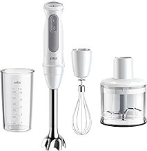 Braun MultiQuick 5 MQ 50236 M Hand Blender - Electric Hand Blender with 21 Speed Levels + Turbo, Stainless Steel Puree Base, Easy Click System, SplashControl, 3-Piece Accessory Set, 1000 Watt, White
