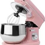 Clatronic Rock'n'Retro KM 3711 Kneading Machine with Transparent Splash Guard Lid with Refill Opening and Pivoting Multifunctional Arm 1100 Watt 5 Litre, Pink