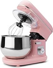 Clatronic Rock'n'Retro KM 3711 Kneading Machine with Transparent Splash Guard Lid with Refill Opening and Pivoting Multifunctional Arm 1100 Watt 5 Litre, Pink
