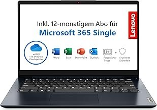 Lenovo IdeaPad Slim 1i Laptop | 14 Inch Full HD Display | Intel Celeron N4020 | 4GB RAM | 128GB SSD | Intel UHD Graphics 6000 | Win11 Home | QWERTZ | Blue | Includes Microsoft 365 | 3 Months Premium