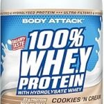Body Attack 100% Whey Protein, Cookies N Cream, 900 g, Made in Germany, Extra Creamy Protein Powder with Hydrolysate and BCAAs, Supports Muscle Building and Dieting, for all Sportspersons & Athletes