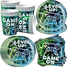 Video Game Party Tableware Set for 16 Guests, Video Game Birthday Party Plates, Napkins, Cups, Disposable Paper Plates, Children's Birthday Set for Boys, Birthday Decoration