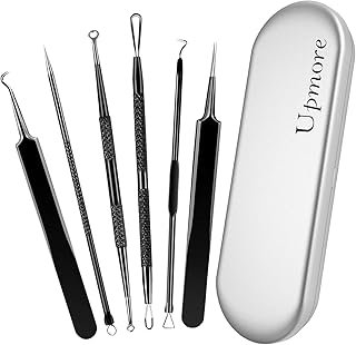 Pimple Tool Kit Blackhead Remover Professional Stainless Steel Acne Blemishes Comedone Removal Tool with Metal Case and Tweezers for Whitehead Acne on Nose