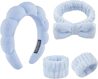 Spa Headband for Washing the Face Skin Care Headbands for Women Make-Up Terry Towel Hair Band Sponge Swollen Makeup Headband for Women Girls Face Wash Bracelet Pack of 4