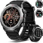 Military Smartwatch Men Women Smart Watch with Phone Function Touch Screen Heart Rate Monitor Sleep Monitor IP68 Waterproof Sports Watch Sports Modes Fitness Watch for iOS Android, Black