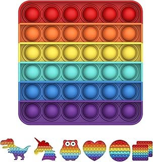 Push and Pop Bubble Sensory Fidget Toy, Silicone Sensory Anxiety Relief Finger Toys, Anti-Stress Gift for Boys, Girls, Teenagers, Board Games Toy (Rainbow, Square)