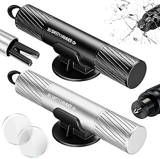 Pack of 2 Seat Belt Cutter, Emergency Hammer, Car Gadgets - 2 in 1 Emergency Hammer Car with Belt Cutter, Multifunctional Safety Hammer, Car Accessories, Glass Breaker with Test Glass for Emergency